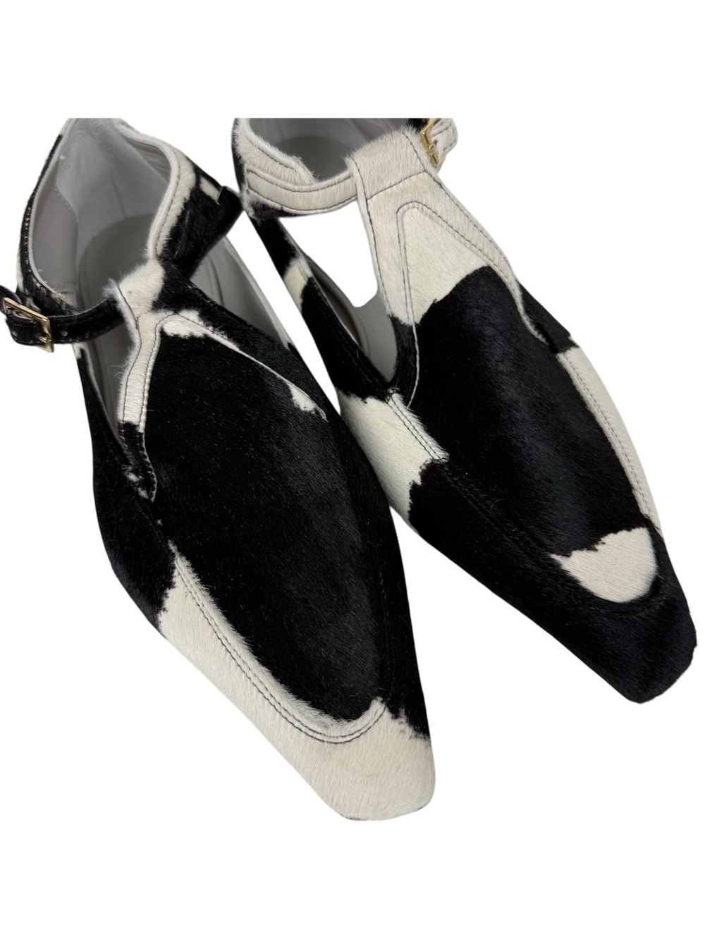 Tibi 2026 Somerset Calf Hair Spotted Animal Print T Strap Flats - Picture 4 of 8